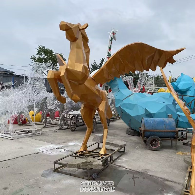 钢结构飞马雕塑 景观艺术翅膀马雕塑承接 飞马雕塑订做通用